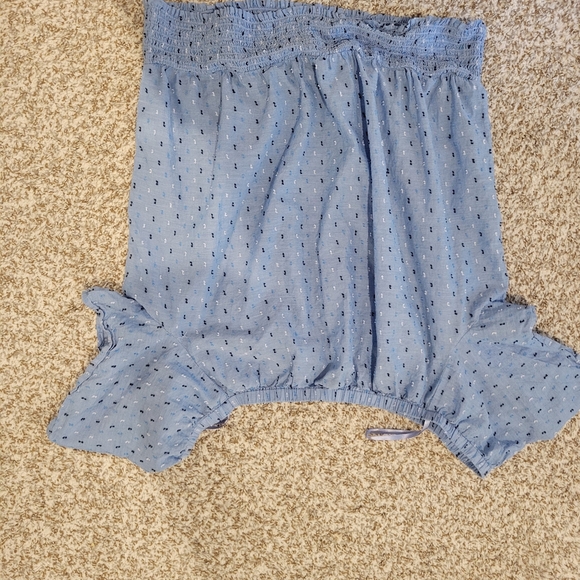 Ann Taylor Factory Light Blue Top Black, Blue & White Thread Detail XL - Picture 3 of 4